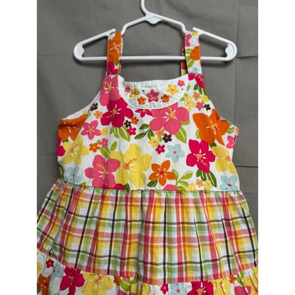 Gymboree Girls’ Summer Aloha Sunshine Tropical Floral Plaid Tiered Dress Size 10 - Picture 2 of 5